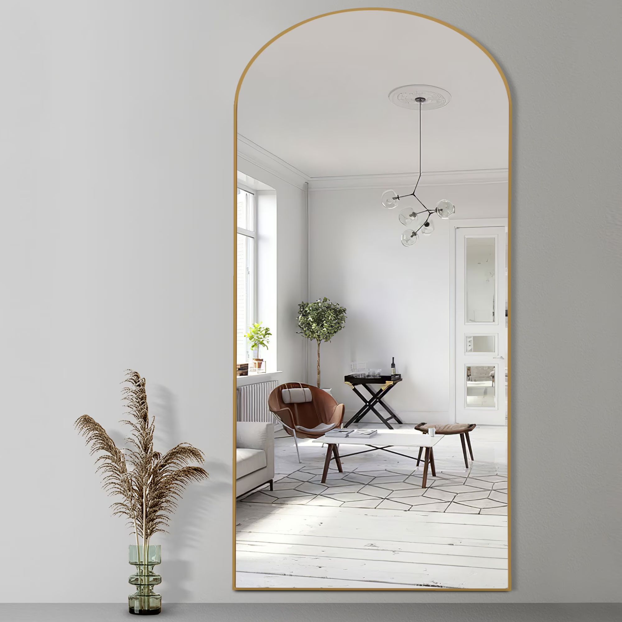 NeuType 71"x31" Arched Full Length Mirror Floor Mirror with Stand Gold | Walmart (US)