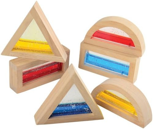 Constructive Playthings Set of 6 Glitter Water Blocks in Rectangle, Triangle and Circle Shapes for A | Amazon (US)