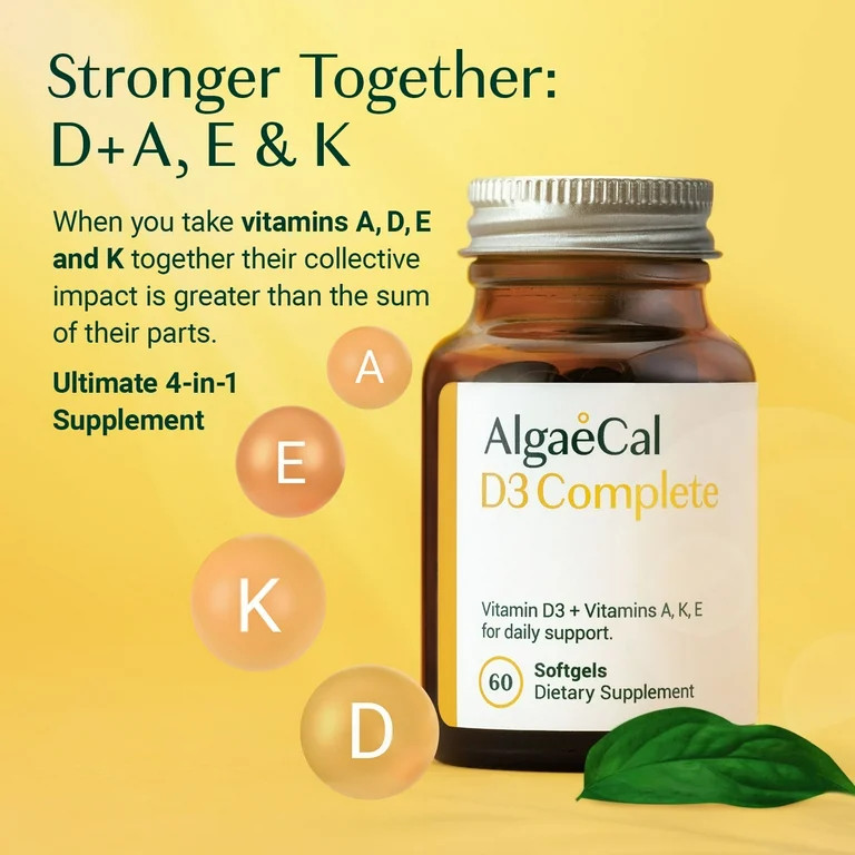 AlgaeCal D3 Complete - Vitamin D3 + Vitamin K2, Vitamin E, and Vitamin A , 60 Softgels | Walmart (US)