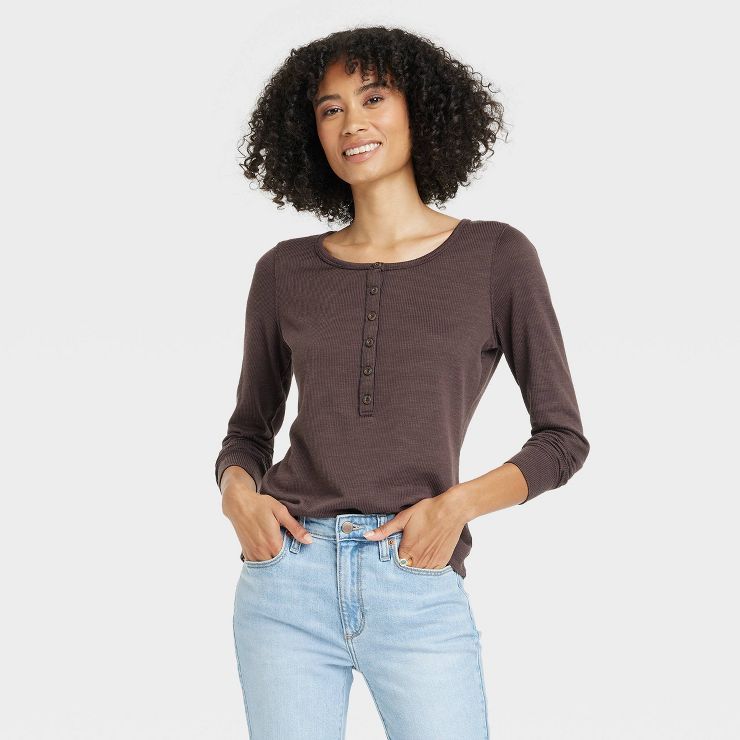 Women's Long Sleeve Henley Neck Shirt - Universal Thread™ | Target