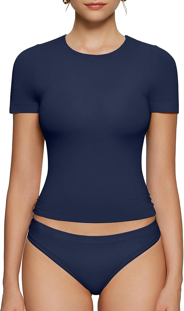 OEAK Womens T-Shirts Short Sleeve Shirts Crew Neck Basic Tees Soft Smoothing Seamless Tshirts Sli... | Amazon (US)