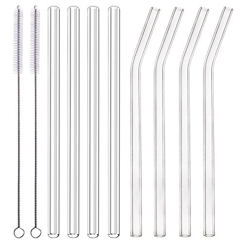 ALINK Glass Smoothie Straws, 10" x 10 mm Long Reusable Clear Drinking Straws, Pack of 8 with 2 Cleaning Brush, | Amazon (US)