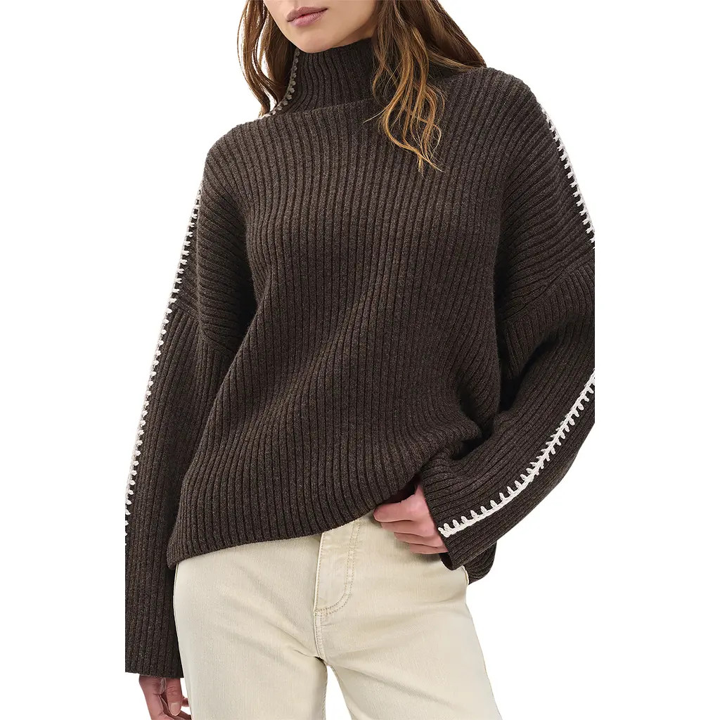rag & bone Ingrid Turtleneck Rib Sweater in Brown at Nordstrom, Size Medium | Nordstrom