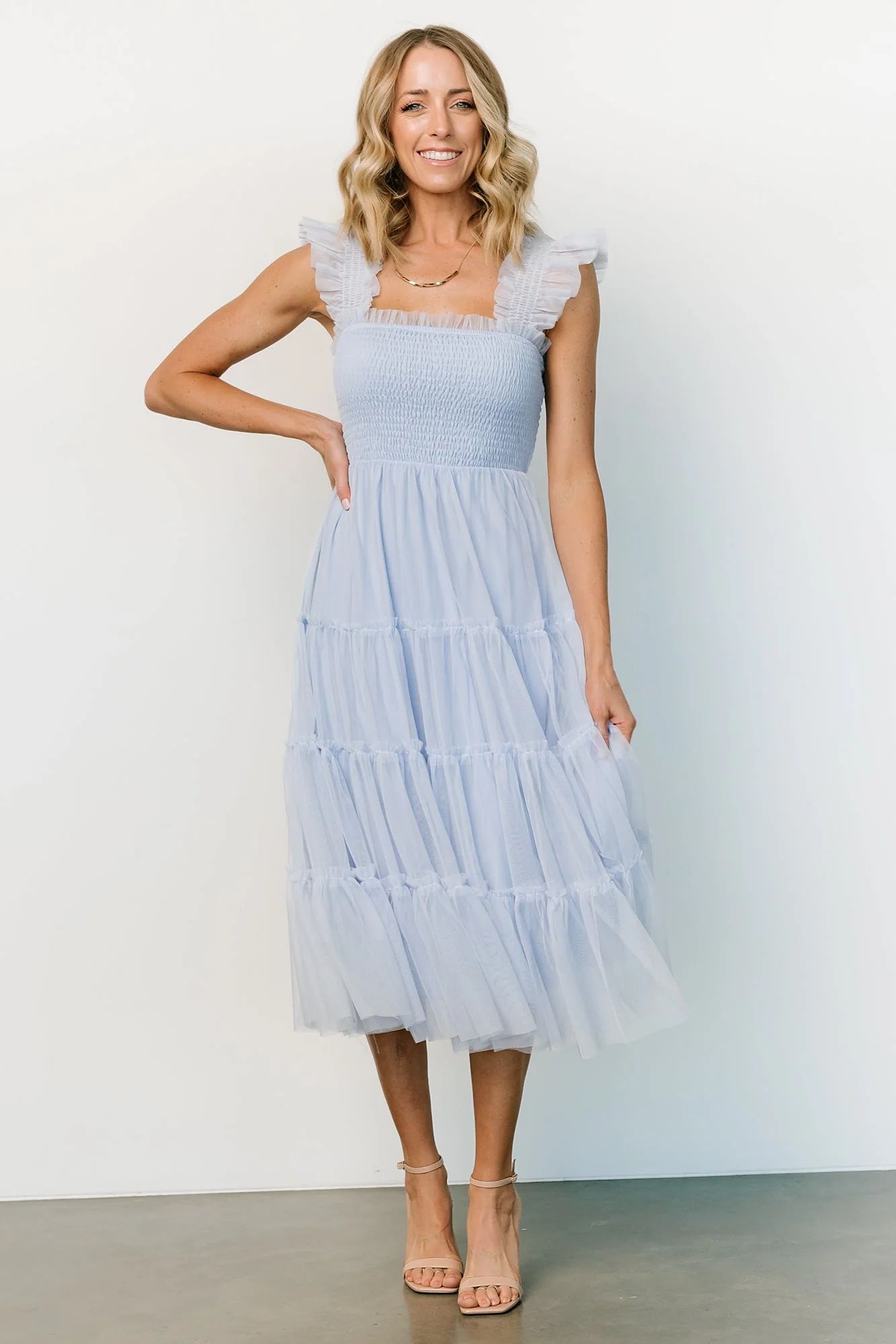 Emma Smocked Tulle Dress | Light Blue | Baltic Born