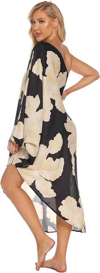 Tohezkir Women Off Shoulder Top Women Print Beach Kaftan Long Blouse Shawl Loose Top Cover Up | Amazon (US)