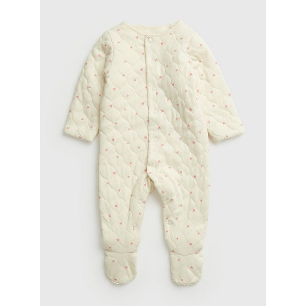 Buy Cream Heart Print 2.5 Tog Quilted Sleepsuit 3-6 months | Sleepsuits and pyjamas | Tu | Tu Clothing