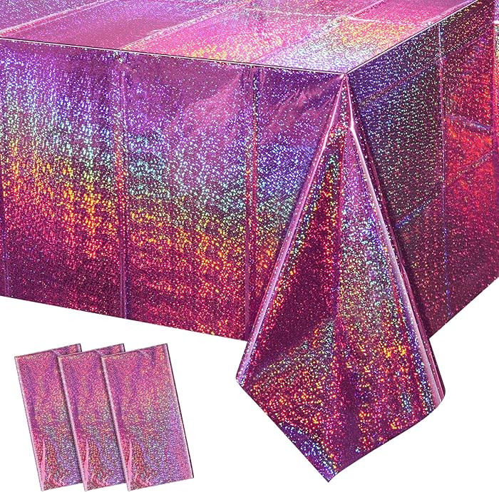 FunnyPars 3 Pack Pink Iridescent Table Cloth for Parties, Pink Plastic Shiny Laser Table Covers, ... | Amazon (US)