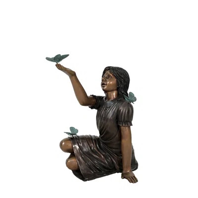Bronze Sitting Girl with Butterflies Garden Sculpture | Perigold