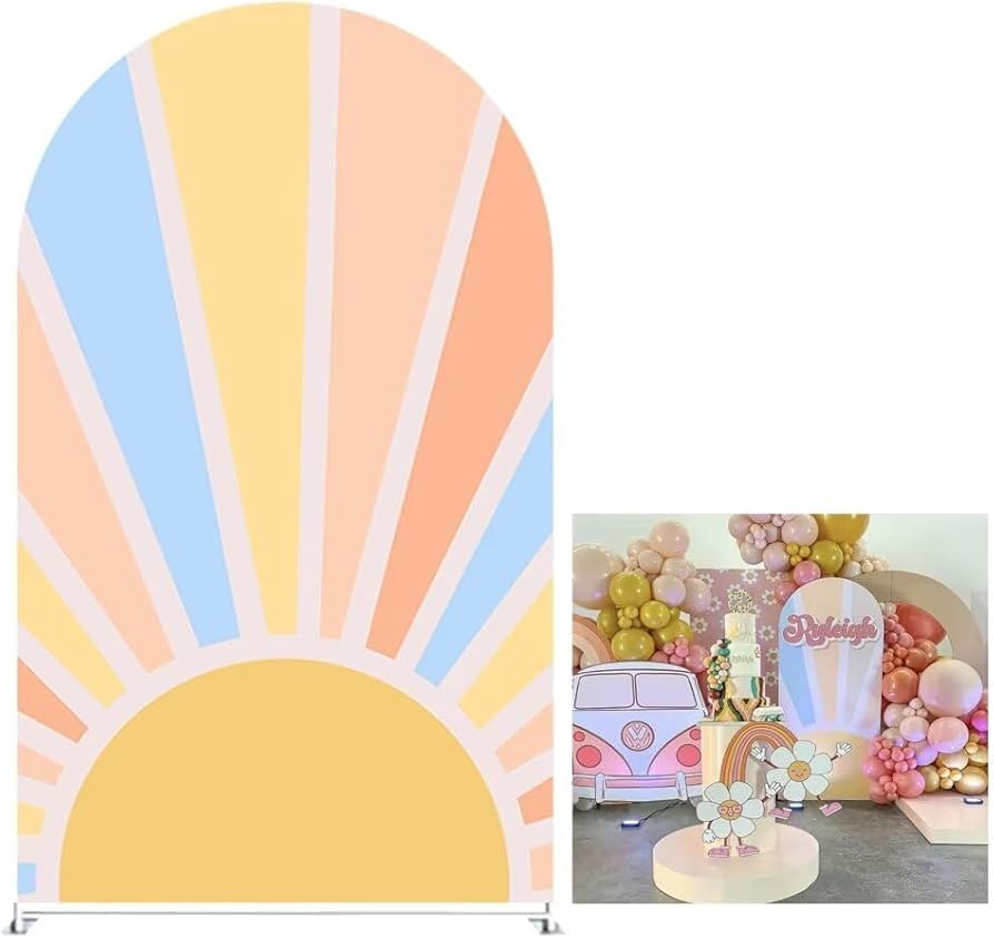 KONPON Sun Pattern Arch Covers Stretchy Backdrop for Groovy Party Rainbow Arch Backdrop Stand Cov... | Amazon (US)
