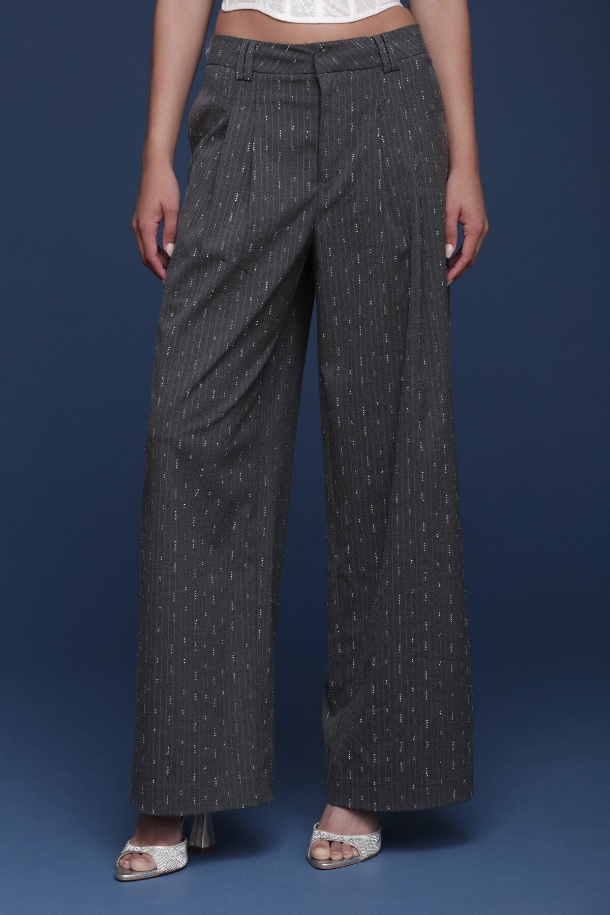 Crystal Pinstripe Wide Leg Trouser | Avec Les Filles