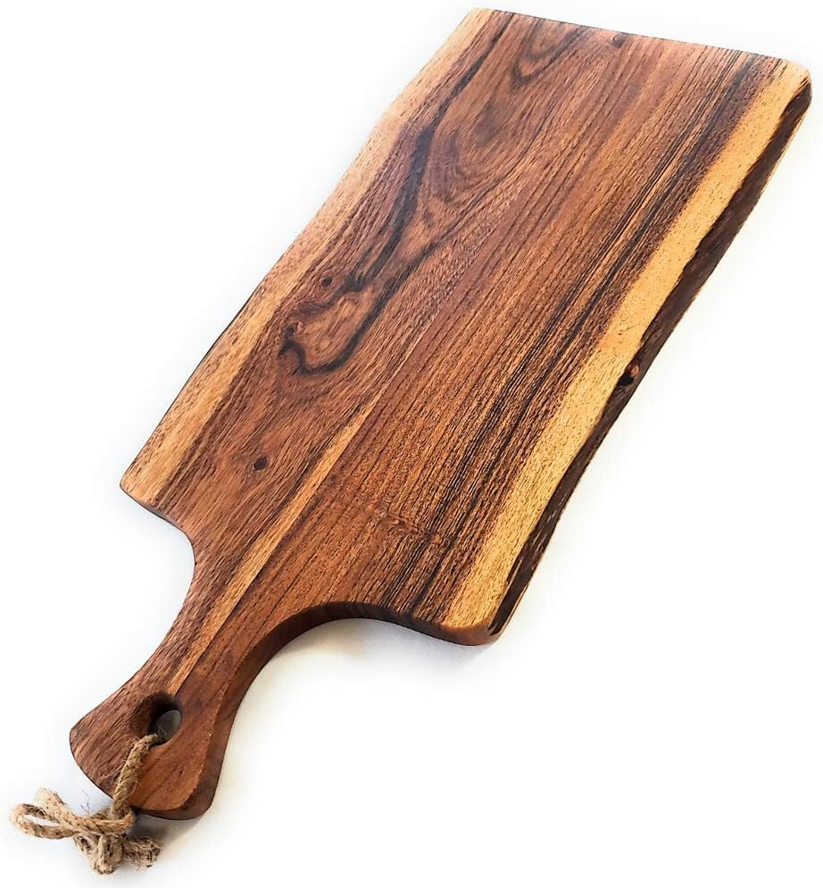 FEATHERLEE - Premium Natural Live Edge Acacia Serving and Cutting Board With Handle (18x8) | Amazon (US)