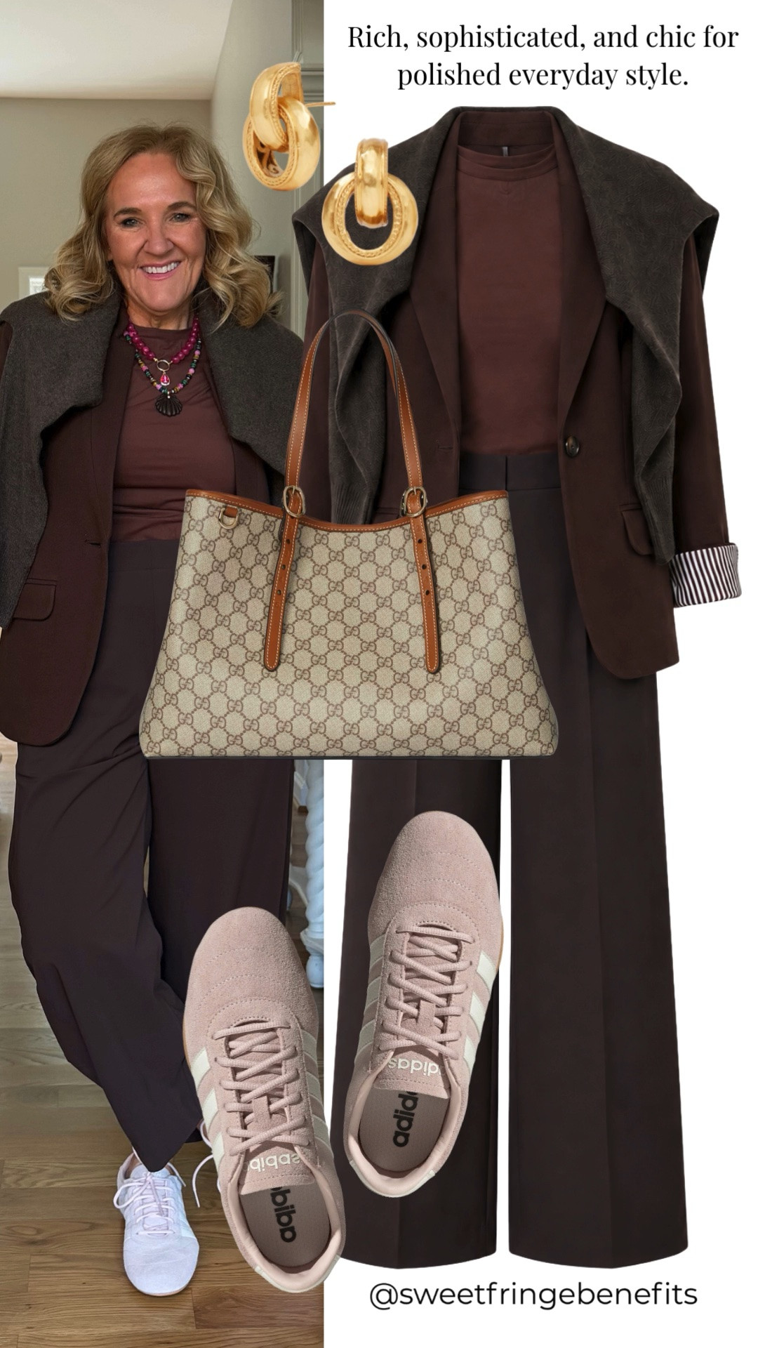 Rich, sophisticated, and chic, this chocolate brown outfit is an easy way to elevate everyday style. The tonal layers feel polished and flattering, while the sneakers keep it comfortable enough for all-day wear.

💡 LTK MADE EASY
❤️ Heart = Support my posts!
🔖 Save = Get sale & restock alerts
📋 Lists = Keep favorites organized
📲 Share = Send lists and products to a friend. Hello, Christmas List!
💬 Comment = Ask me anything about what I'm wearing.:-)

#LTKootd #LTKTravel #LTKOver40