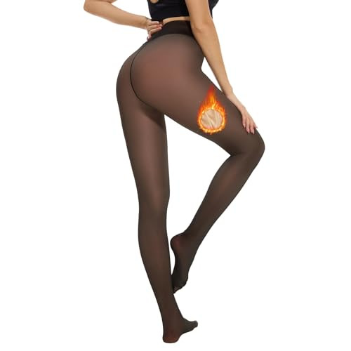 Arkim Fleece Lined Glossy Black Sheer Tights Women, Super Delicate! Crotch 1 Seam Line True Translucent Thermal Tights Winter Leggings Pantyhose Sheer Tights (Black Glossy,L) | Amazon (US)