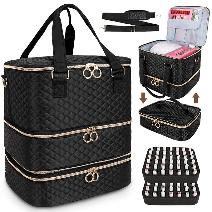 Nail Polish Organizer Bag, 3 Layers Nail Kit Organizers and Storage Case Holds 84 Bottles(15ml/0.... | Amazon (US)