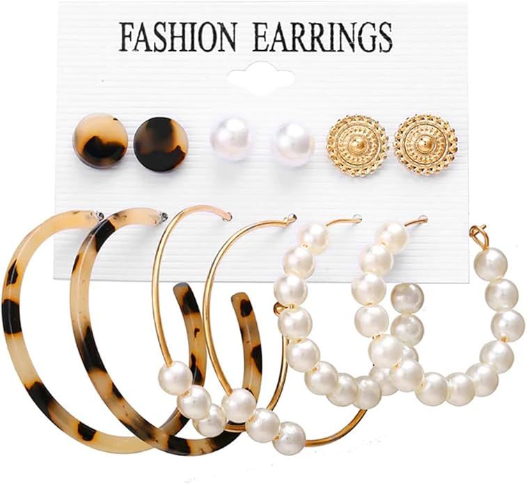 Fashion Pearl Hoop Earring Sets for Women Girls Lightweight Tassel Earrings Assorted Bohemian Acr... | Amazon (US)