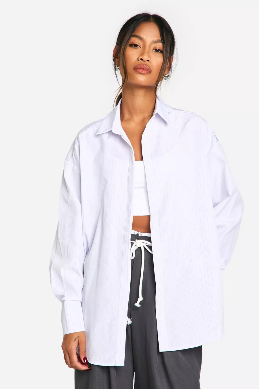 Oversized Fine Stripe Shirt | boohoo (US & Canada)