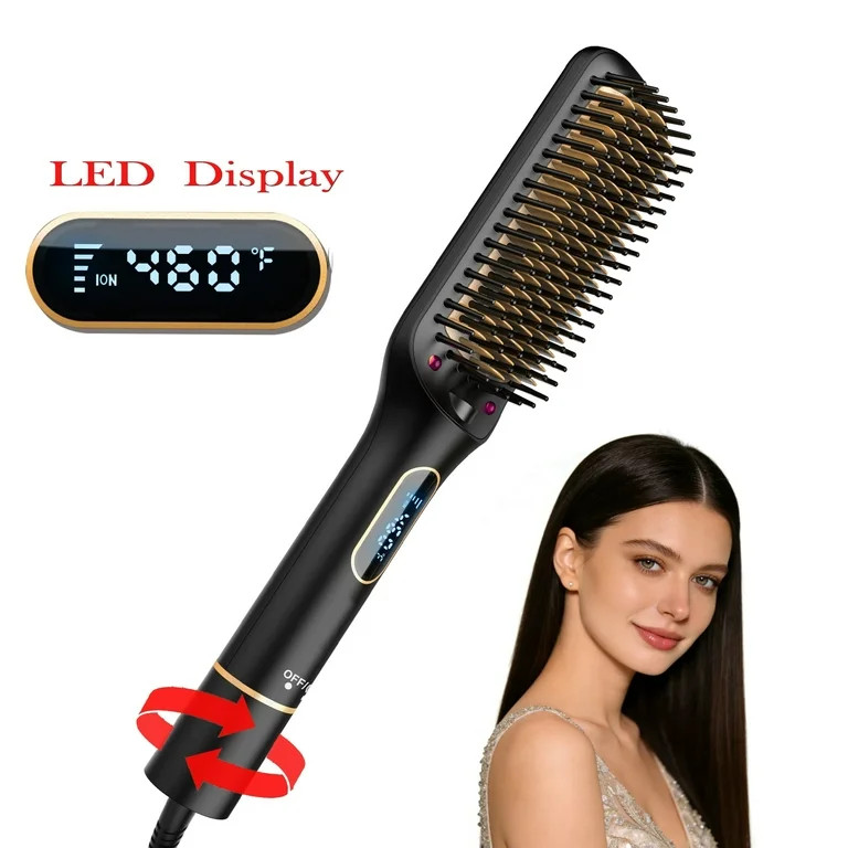 NICEBAY by SKIMI Hair Straightening Brush, Gold Ionic Hair Straightener Comb, Ceramic Coating | Walmart (US)