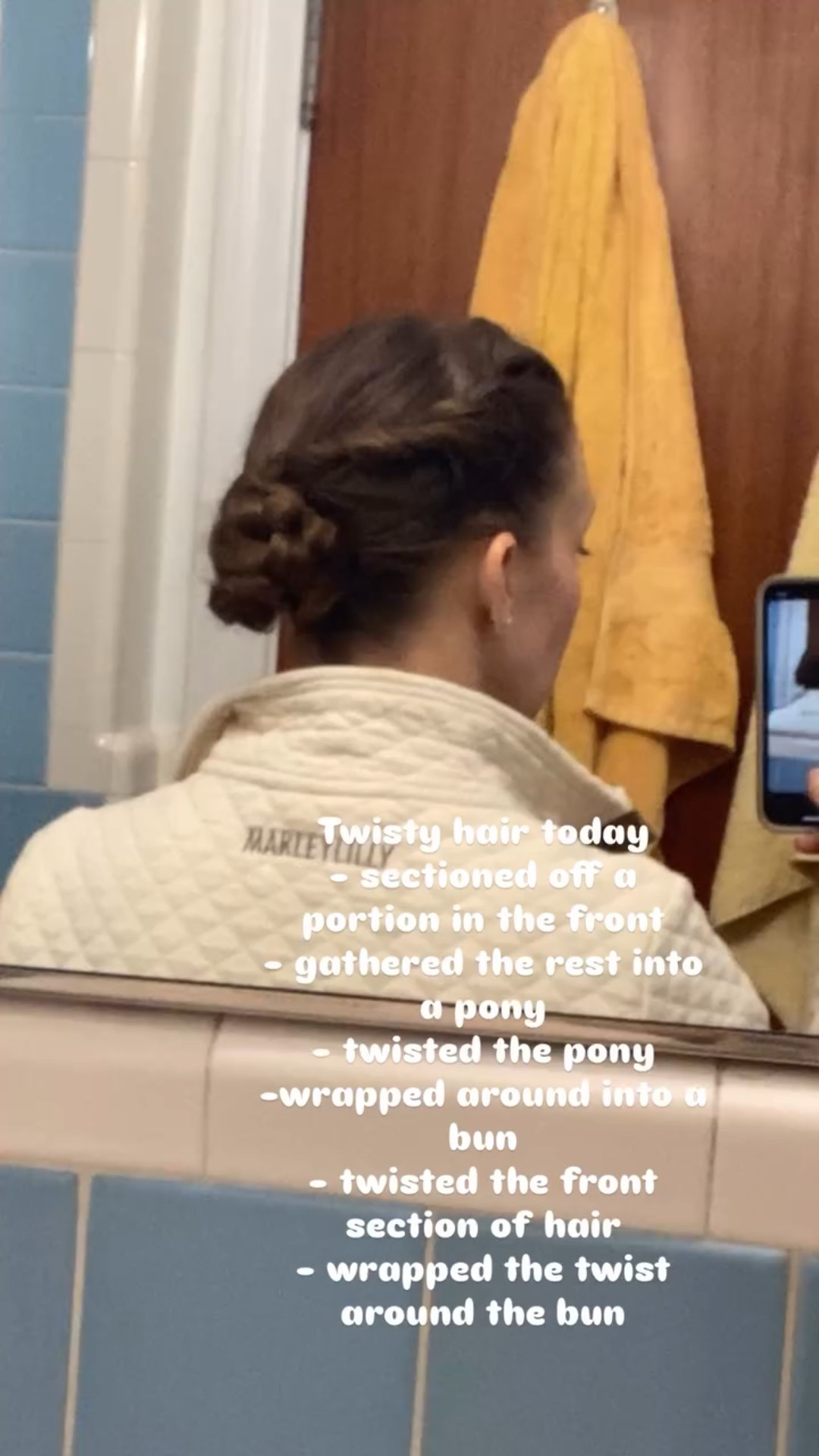Twisty hair today 
- sectioned off a portion in the front 
- gathered the rest into a pony
- twisted the pony
-wrapped around into a  bun
- twisted the front section of hair
- wrapped the twist around the bun