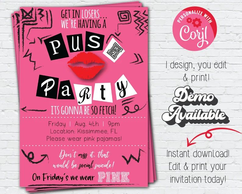 Mean Girls Inspired Digital Invitation Instant Download Invitation Push Party Invitationbaby Show... | Etsy (US)
