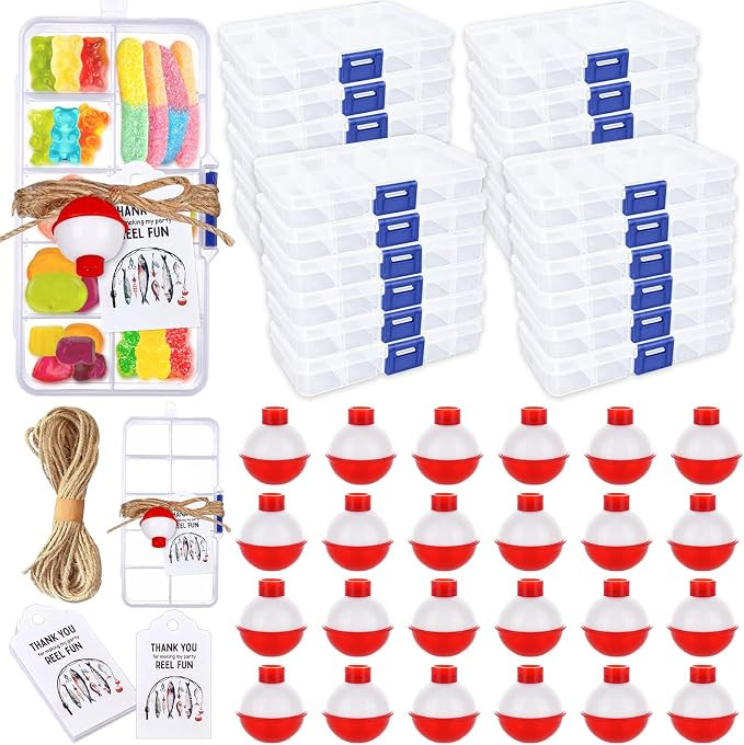 30 Sets Fishing Party Favors Candy Tackle Boxes with 30 Fishing Bobber 30 Thank You Cards for Fis... | Amazon (US)