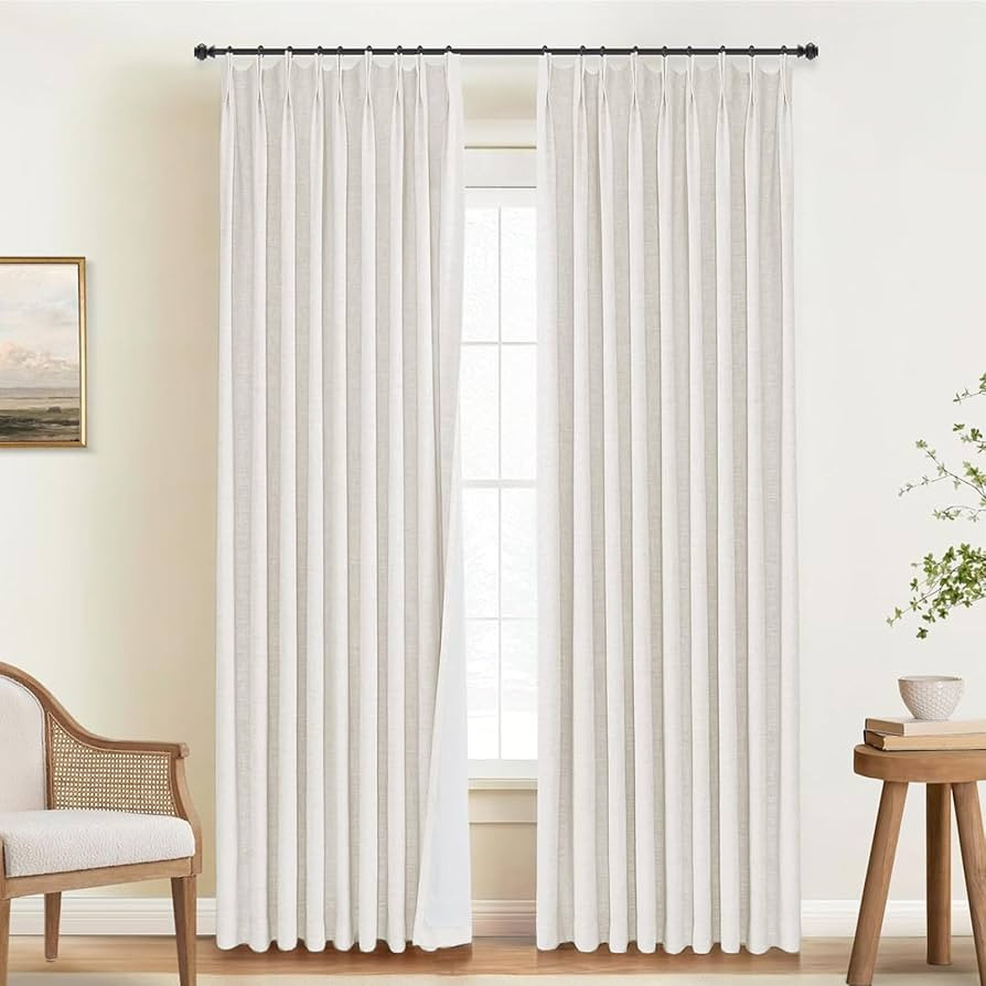 INOVADAY 100% Blackout Curtains for Bedroom, Pinch Pleated Linen Blackout Curtains 96 Inch Length... | Amazon (US)