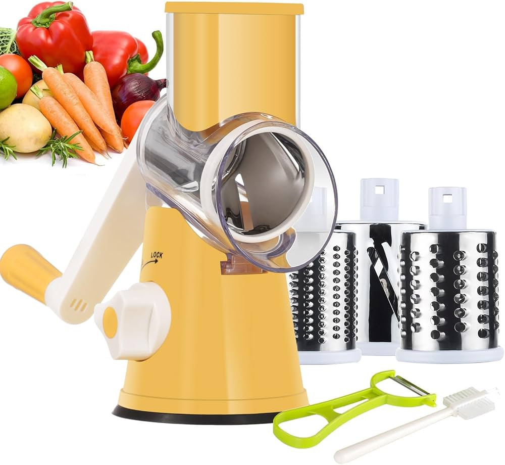 Ourokhome Rotary Cheese Grater Hand Crank, Kitchen Shredder Speed Mandolin Slicer Nut Grinder wit... | Amazon (US)