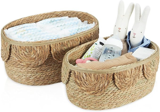 FairyHaus Scalloped Basket 2Pack, Natural Seagrass Wicker Storage Basket for Nursery, Handwoven S... | Amazon (US)