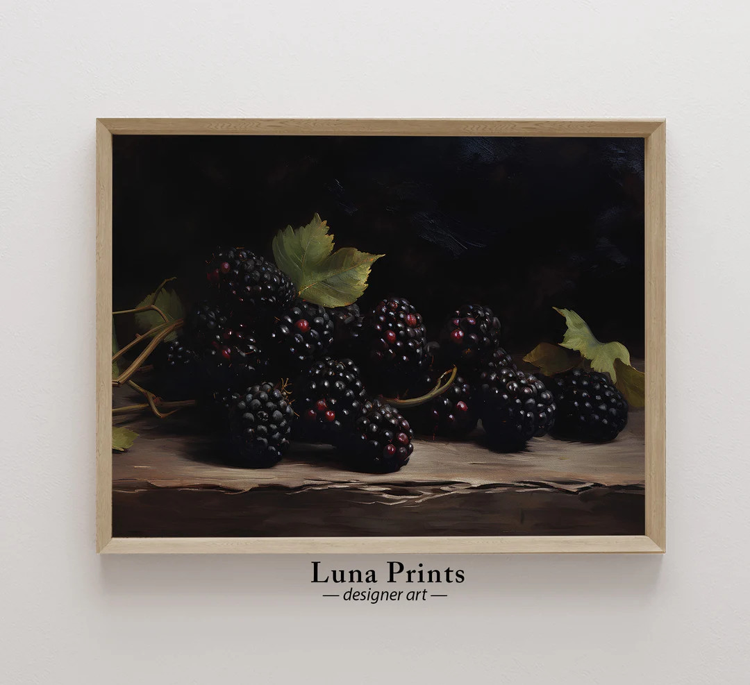 Blackberry Painting PRINTABLE ART Kitchen Shelf Art Moody Still Life Vintage Fruit Art - Etsy | Etsy (US)
