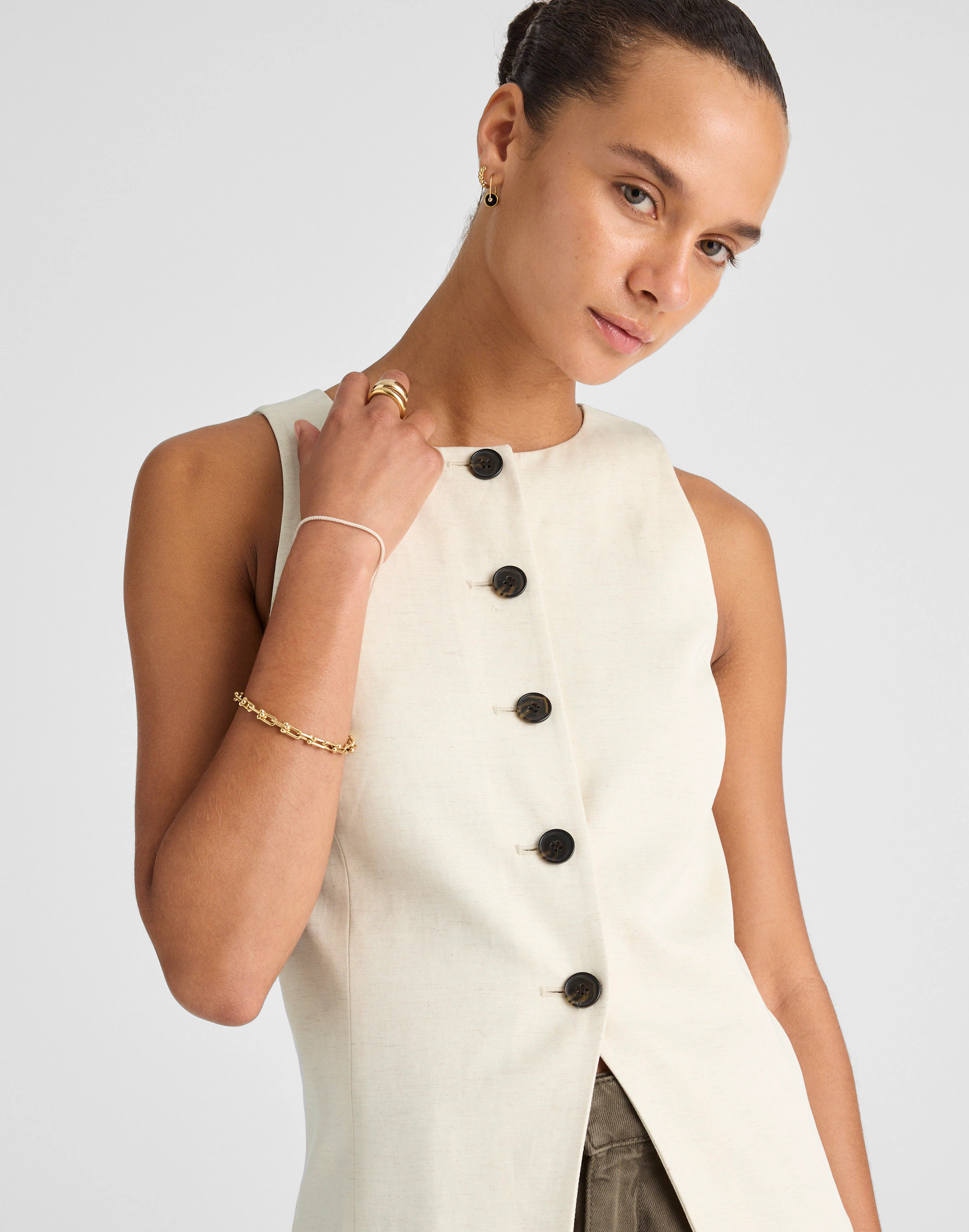 Crewneck Cutaway Vest in Drapey Twill | Madewell