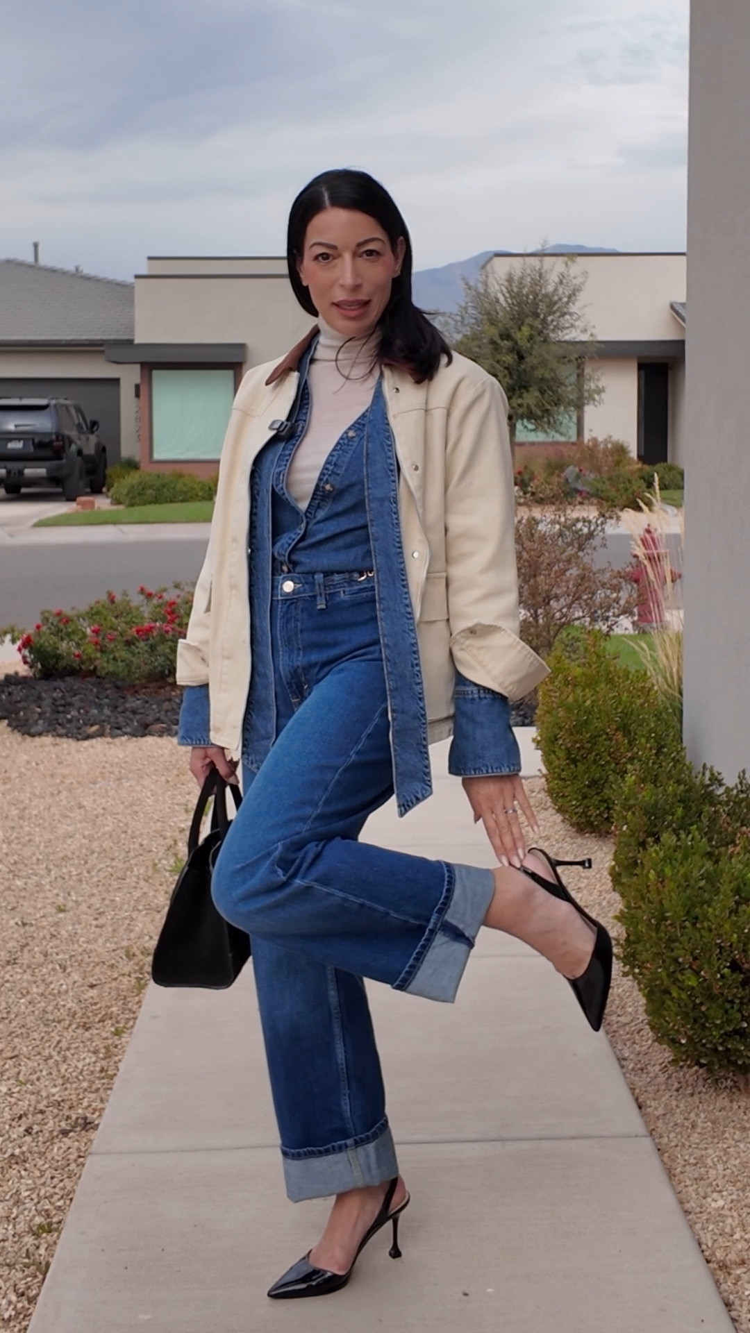 Double denim and a barn jacket can be very casual but you can spice it up with a patent leather shoe and a suede bag 

#LTKgrwm #LTKOver40 #LTKootd