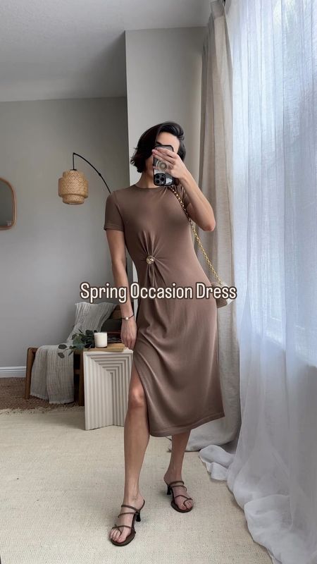 True to size I’m wearing a small and 5’3” for reference 

Spring occasion dress 
Neutral dress
Brown dress 
Knit dress 
Wedding guest dress 


#LTKSeasonal #LTKVideo #LTKstyletip