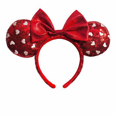 Disney Minnie Mickey Ears Love Red Sequin White Heart Valentine's Day Headband  | eBay | eBay US