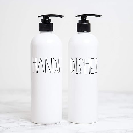 Heartland Lettering Hand and Dish Soap Dispenser Set for Kitchen, White Plastic Bottles, Farmhous... | Amazon (US)