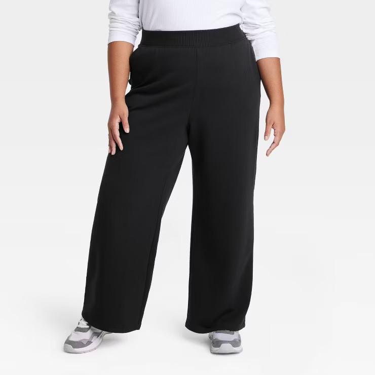 Women's Plus Size Wide Leg Fleece Sweatpants - Ava & Viv™ Black 1X | Target