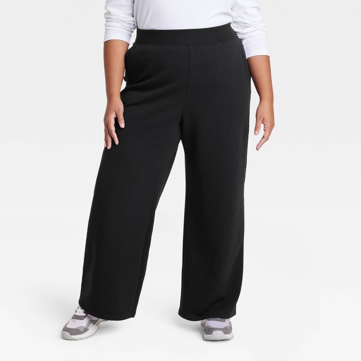 Women&#39;s Plus Size Wide Leg Fleece Sweatpants - Ava &#38; Viv&#8482; Black 1X | Target