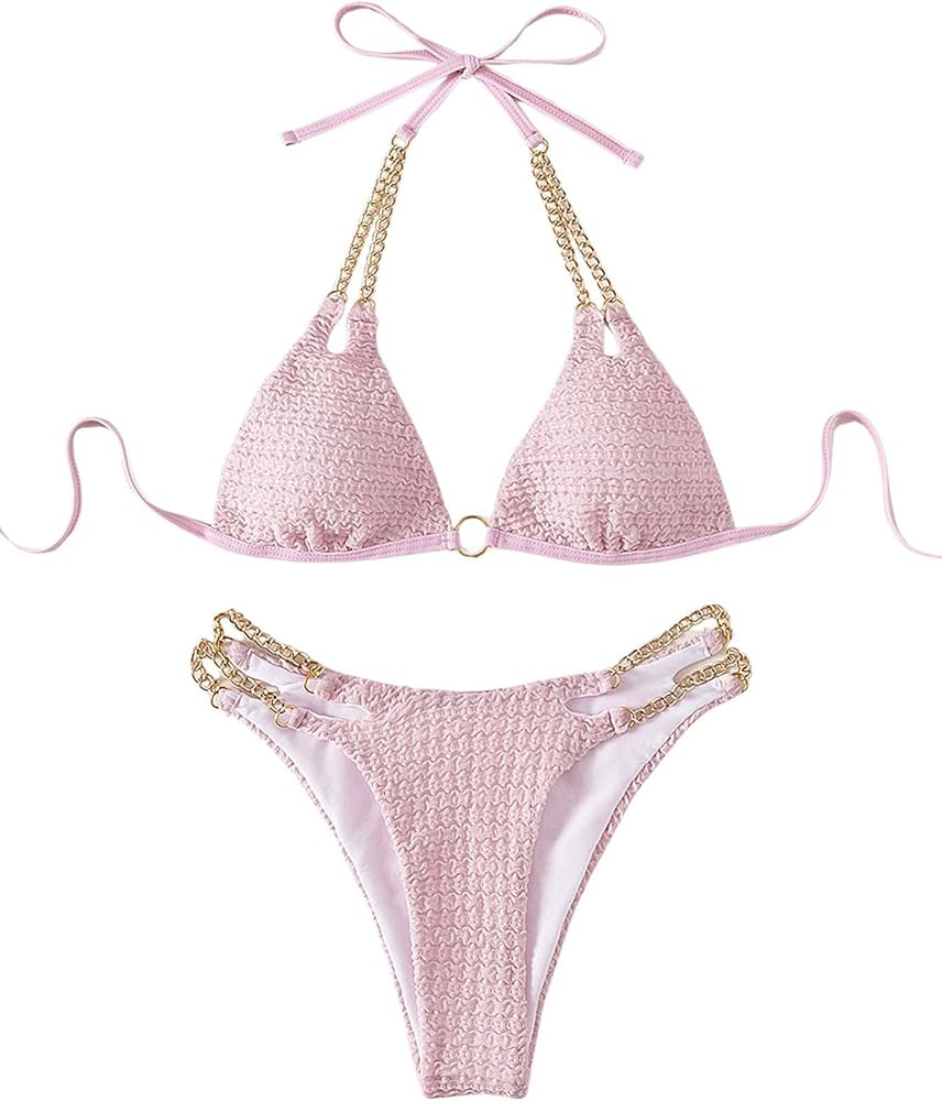 Floerns Women's Micro Triangle Bikini Set Pink Bikini Set Pink Bikini Top Pink Swimsuit Amazon Swim | Amazon (US)