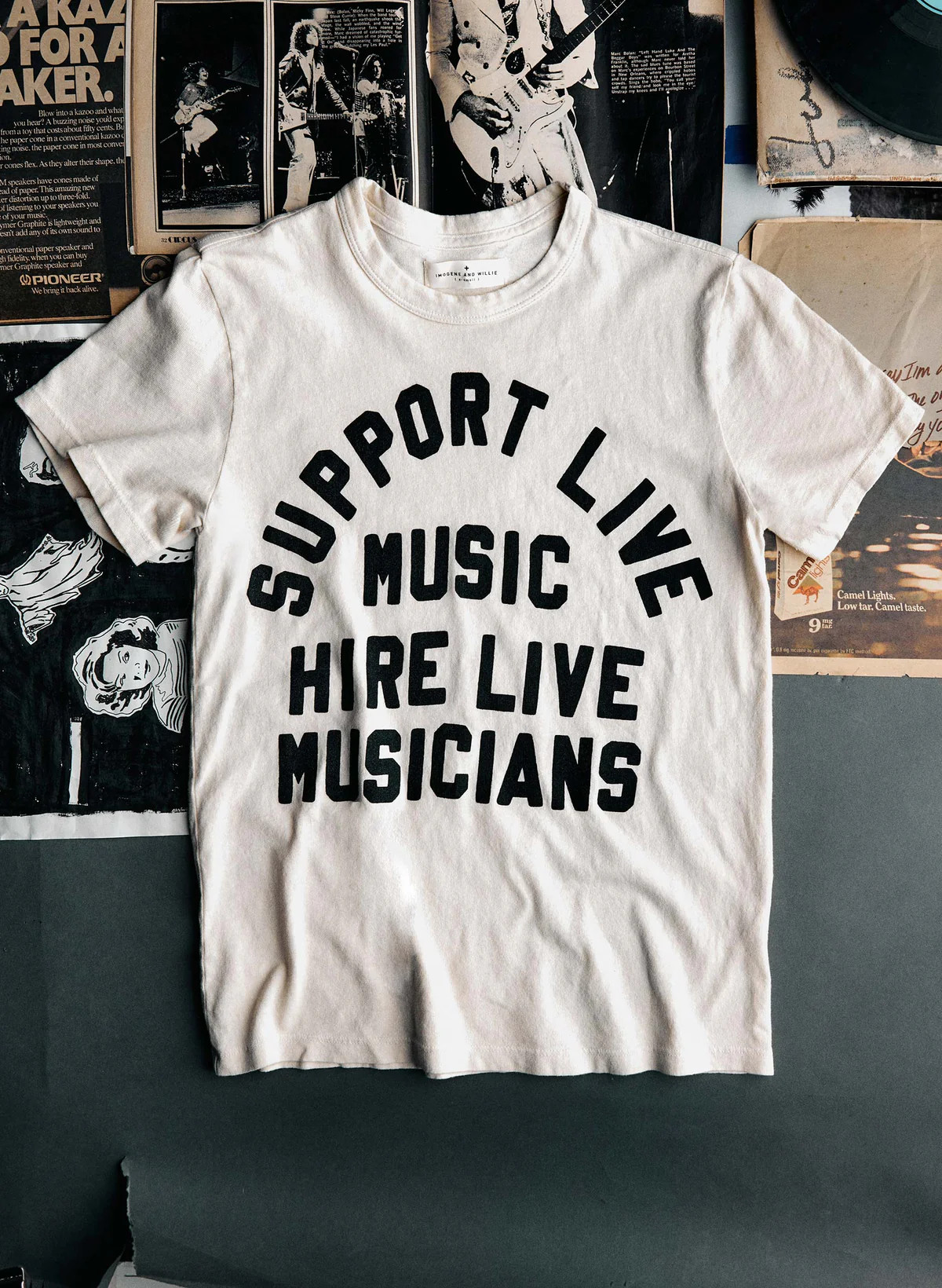 the "support live music" tee in vintage white | imogene + willie