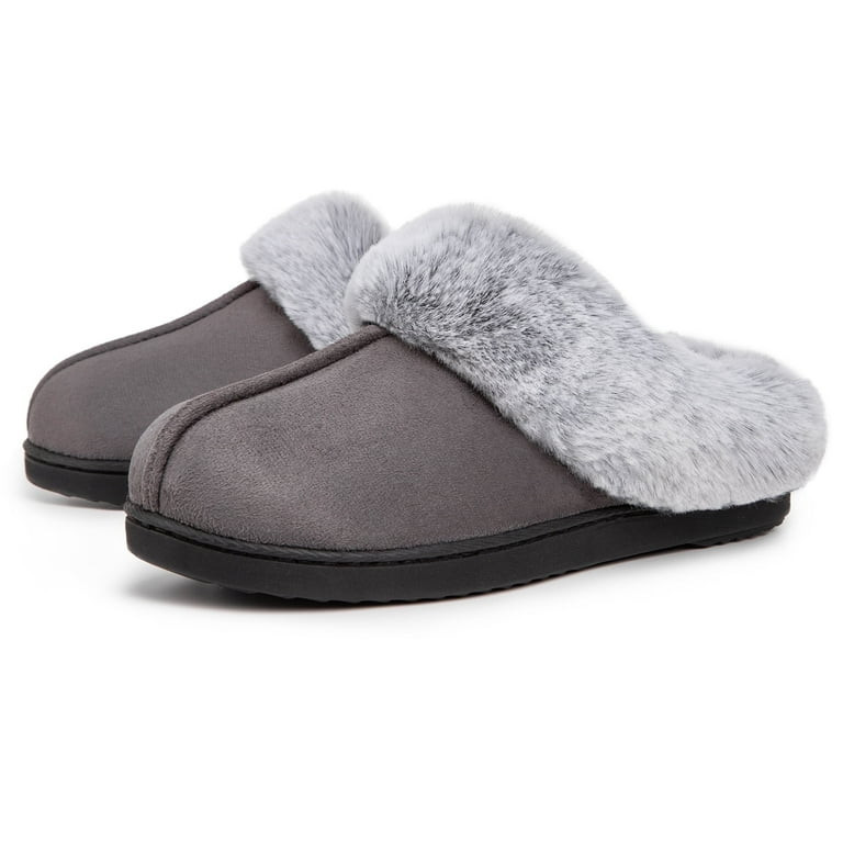 VeraCosy Women's Classic Suede Memory Foam Slippers Anti-Skid Scuff with Warm Faux Fur Collar | Walmart (US)
