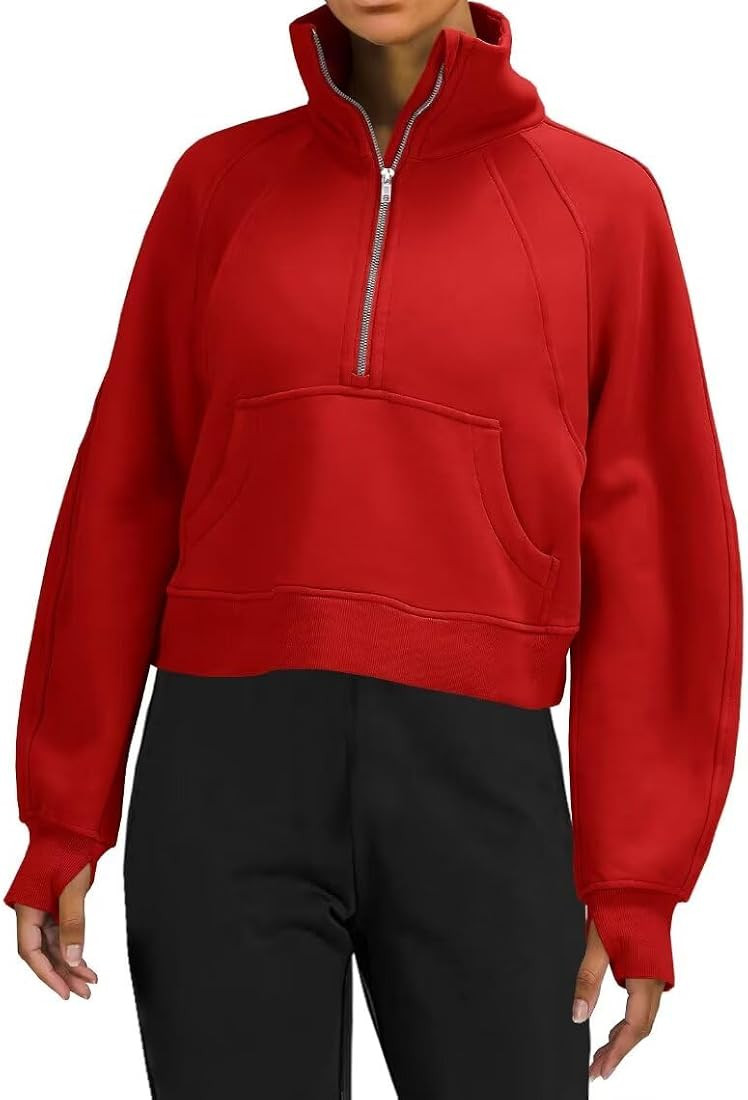 LEEDYA Womens Long Sleeve Fleece Lined Cropped Sweatshirt High Neck Half Zip Pullover Basic Worko... | Amazon (US)