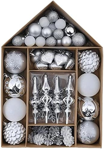 Valery Madelyn 70ct Frozen Winter Silver and White Christmas Ball Ornaments, Shatterproof Christmas  | Amazon (US)