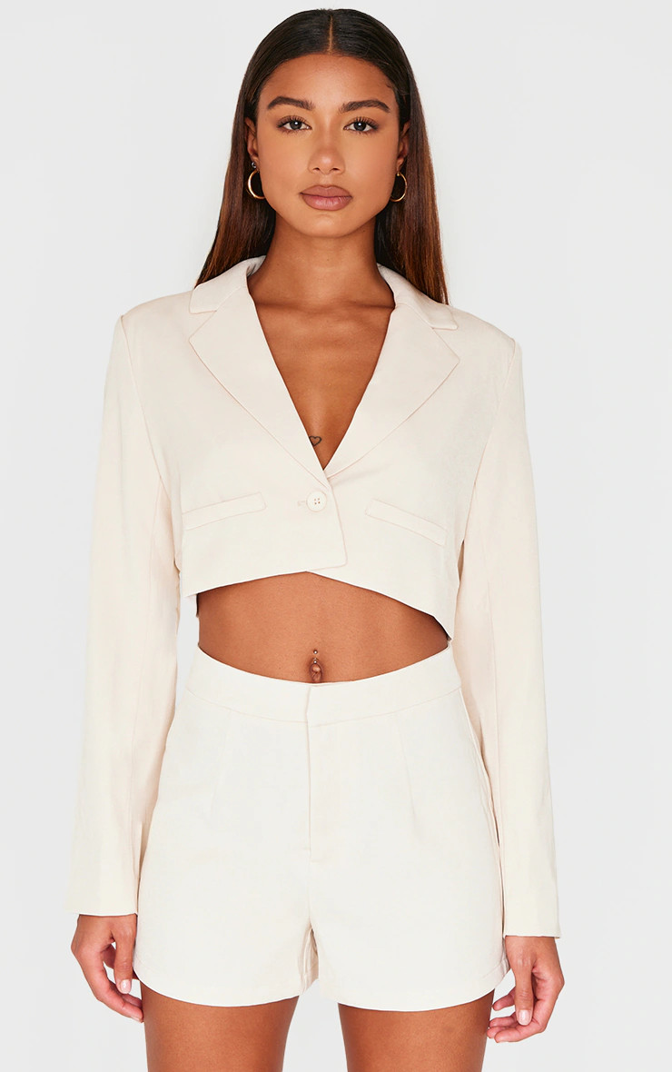 Cream Tailored Cropped Pocket Detail Blazer | Co-ords | PrettyLittleThing US