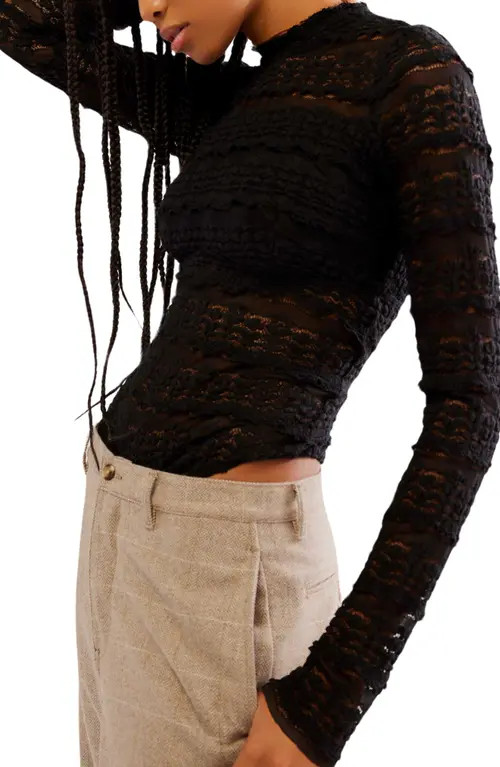 Free People Angelina Floral Lace Detail Bodysuit in Black at Nordstrom, Size X-Large | Nordstrom