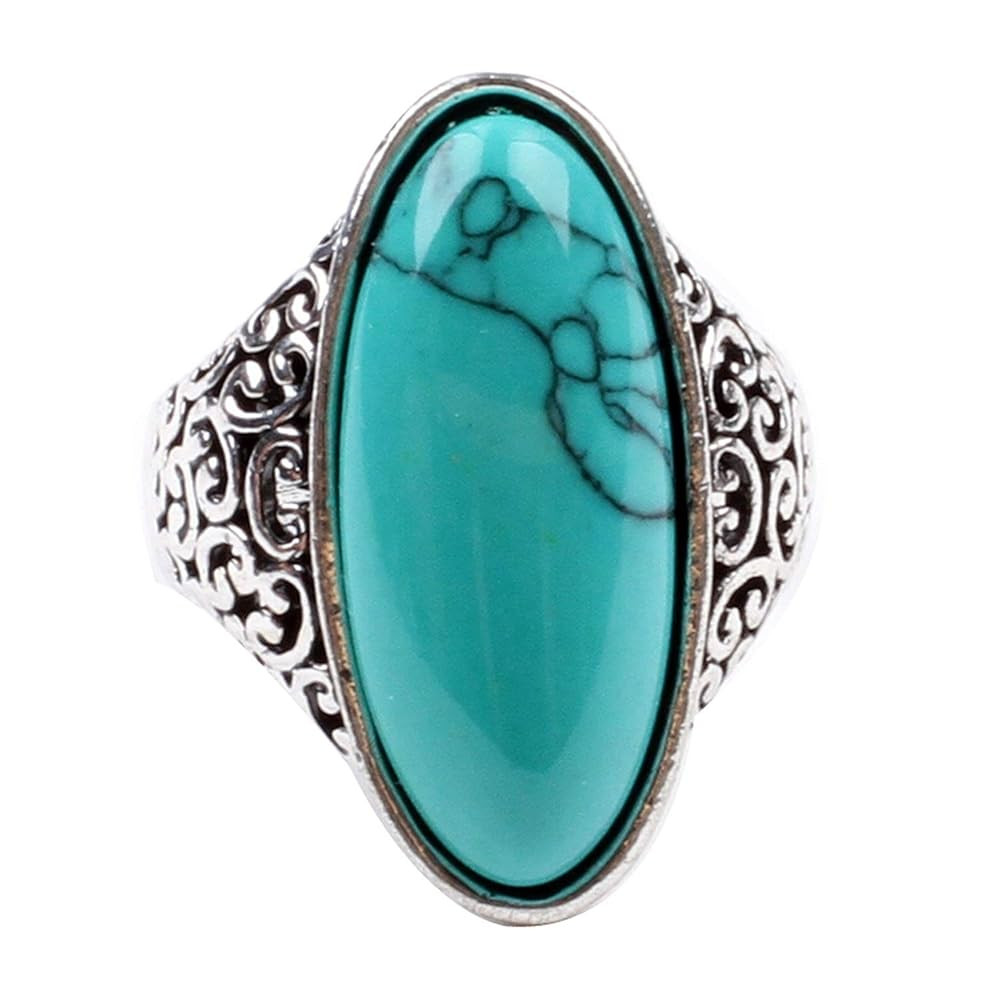 LadayPoa Women's Fashion Created-Turquoise Ring Tibet Silver Plated Gothic Stone Rings | Amazon (US)