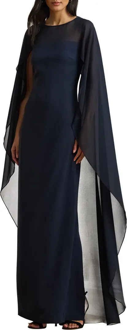 Sheer Cape Georgette Column Gown | Nordstrom