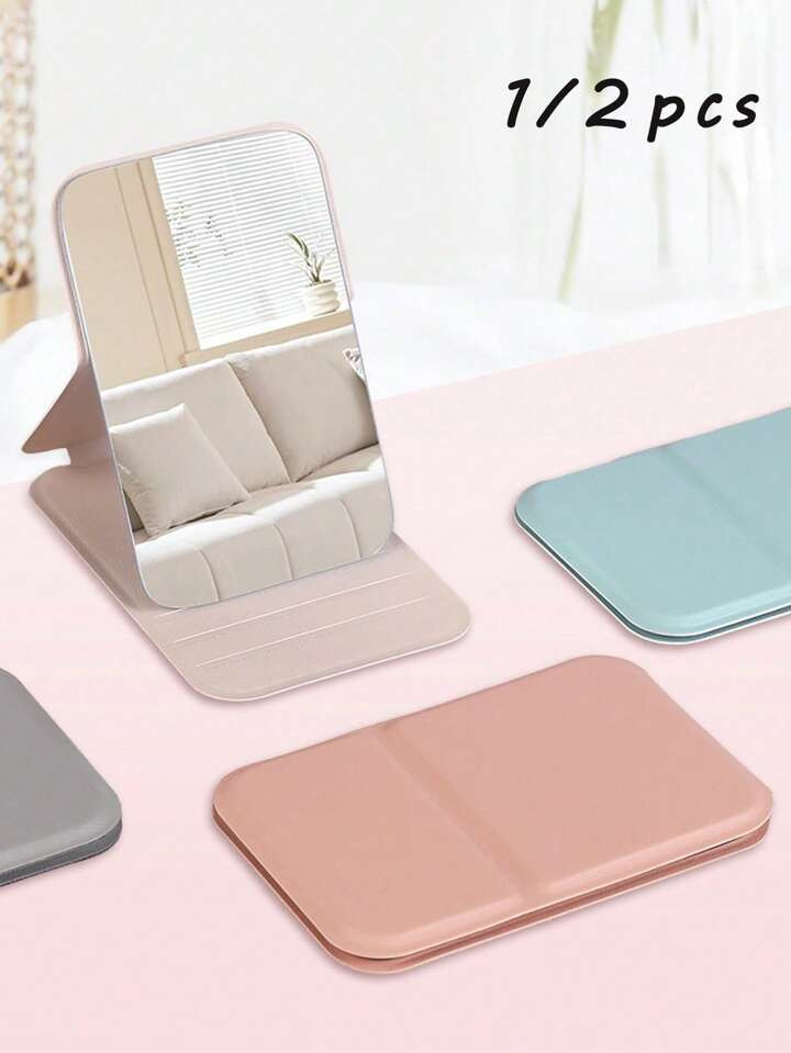1/2PCS Rectangle Desktop Compact Mirror Folding Small Simple Style Makeup Mirror Travel Portable ... | SHEIN