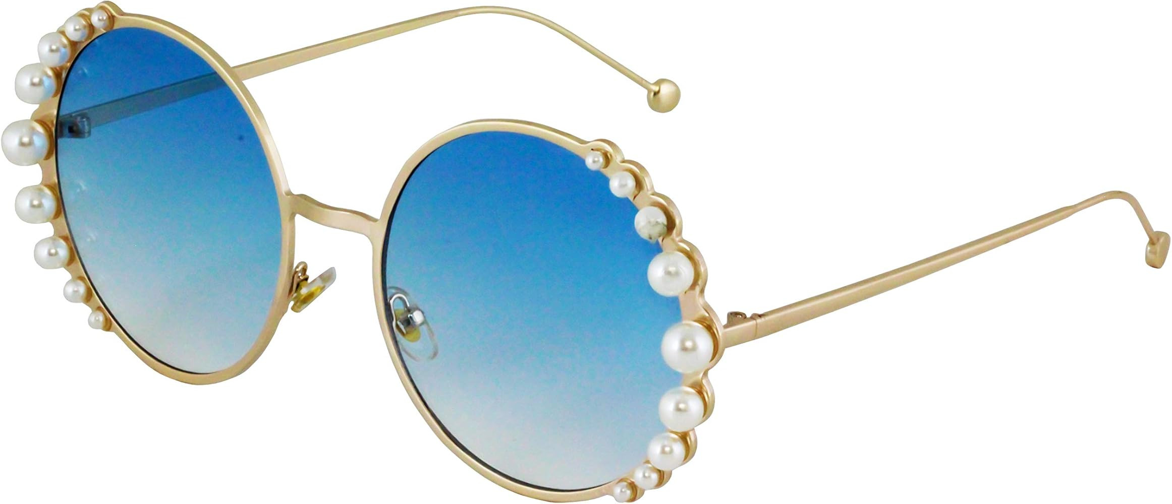 Flawless - Fashion Round Pearl Decor Metal Frame Women's Sunglasses UV Protection | Amazon (US)