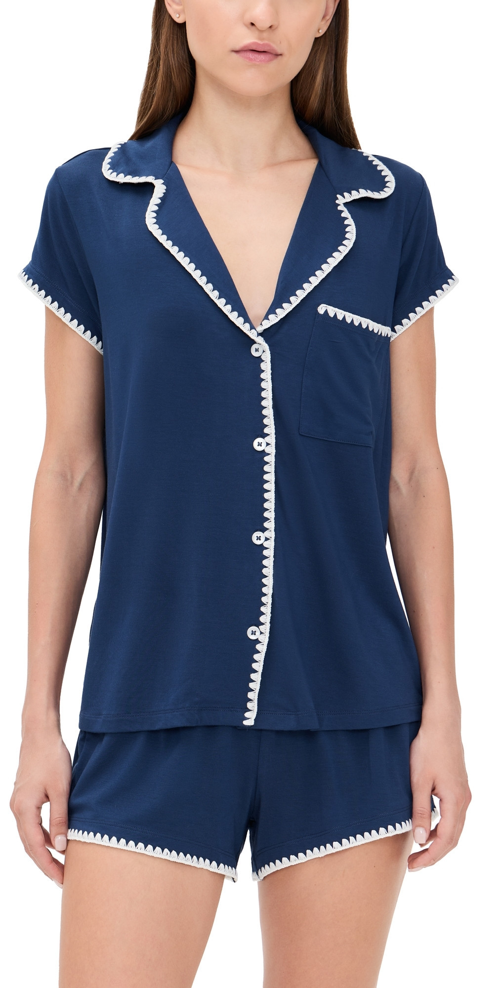 Eberjey The Frida Whip Stitch Short Pajama Set Navy/Ivory M | Shopbop