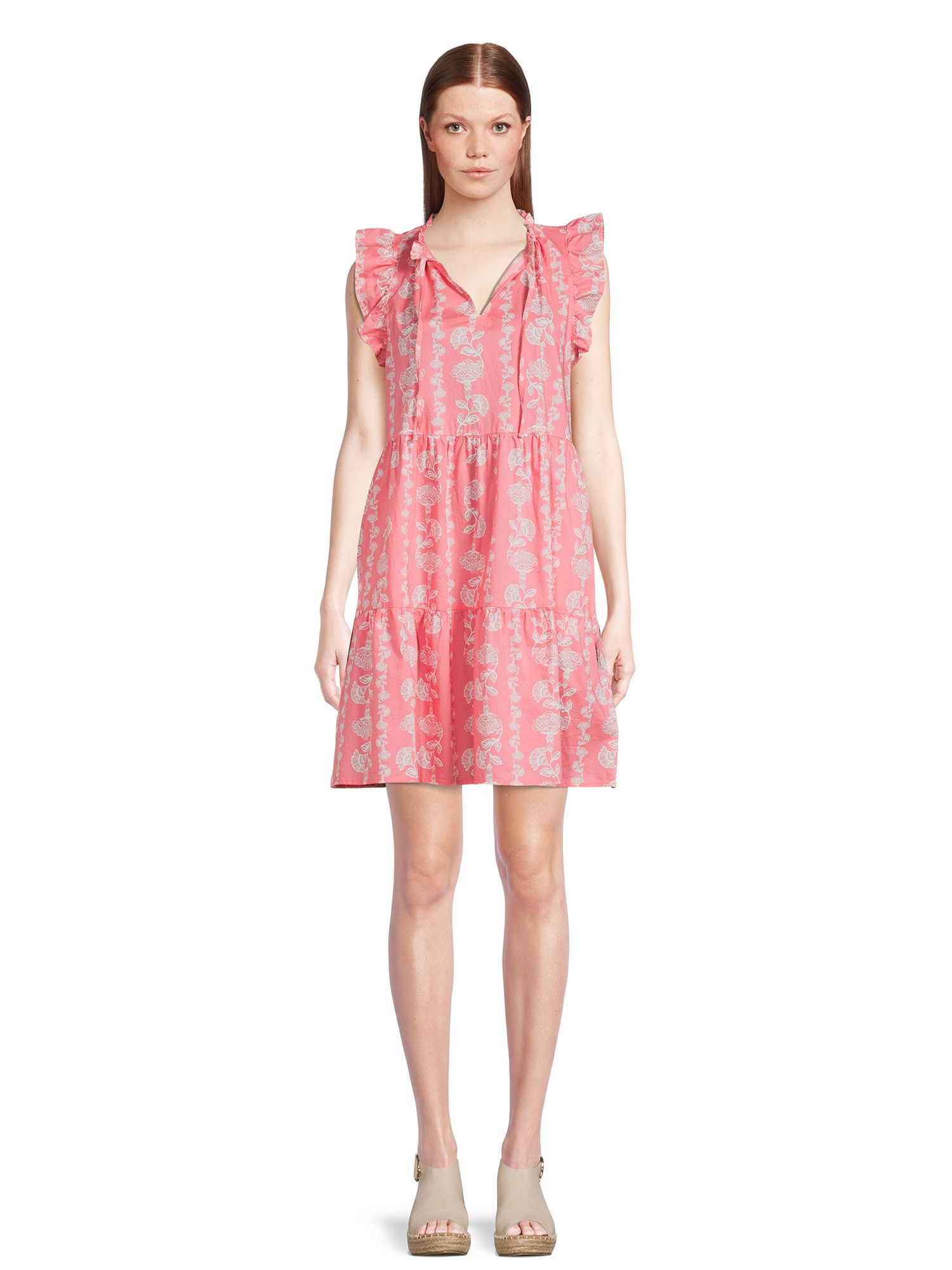 Time And Tru Women's Flutter Sleeve Poplin Dress | Walmart (US)