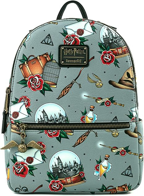 Loungefly Harry Potter Tattoo All Over Print Womens Double Strap Shoulder Bag Purse | Amazon (US)