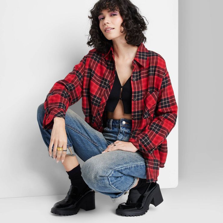 Women's Long Sleeve Hi-Low Oversized Flannel Shirt - Wild Fable™ | Target